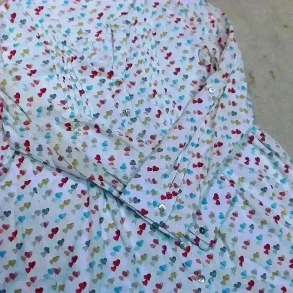 JANE & DELANCEY Flowy Ruffle Rainbow Heart Button Roll Tab Sleeve Blouse Women M - Picture 9 of 11